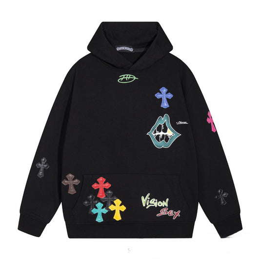 Chrome Heart Hoodie Chrome Hearts Colored Cross Leather Sanskrit Hooded Sweater