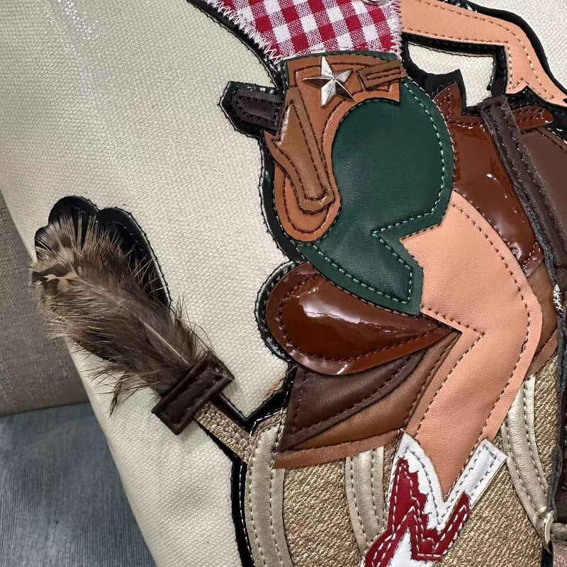 Chrome Heart Leather Bag Embroidered Cartoon Tote Bag