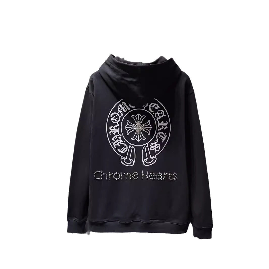 Chrome Heart Hoodie CH Crow Hot Diamond Hand Button Casual Hooded Sweater