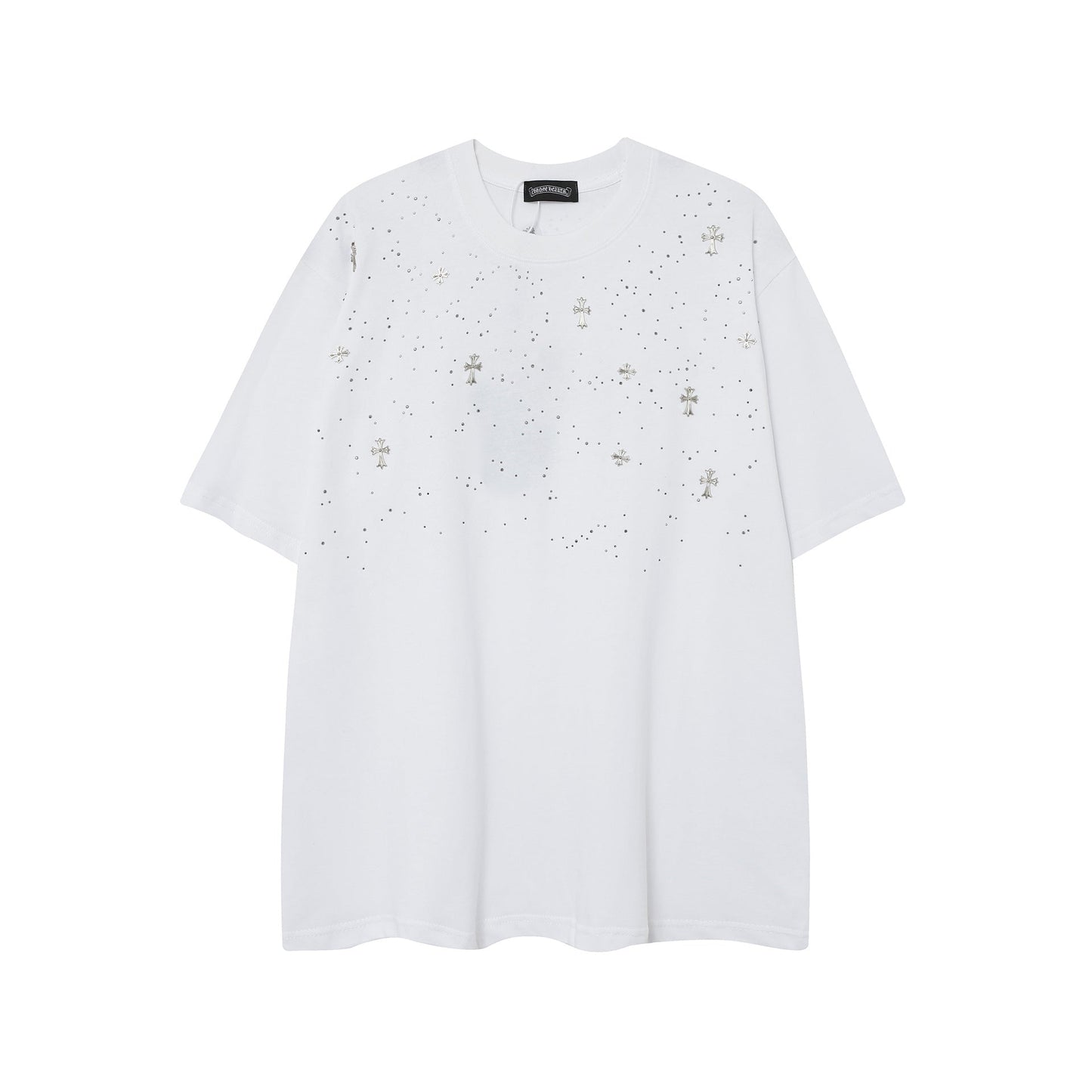 CHH Chrome Heart T Shirts CH Gypsy Hot Diamond Cross Crew Neck Short Sleeve T-Shirt