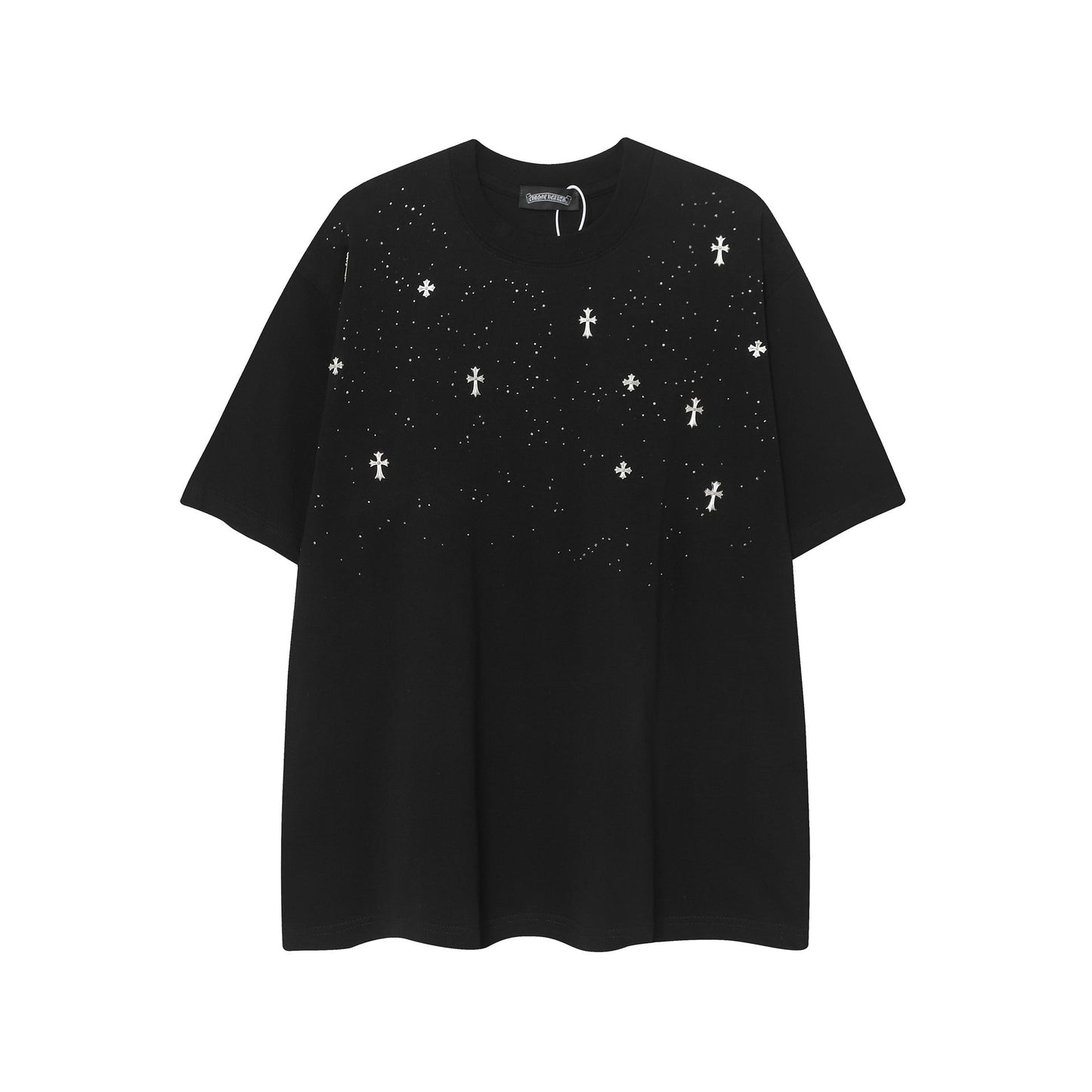 CHH Chrome Heart T Shirts CH Gypsy Hot Diamond Cross Crew Neck Short Sleeve T-Shirt