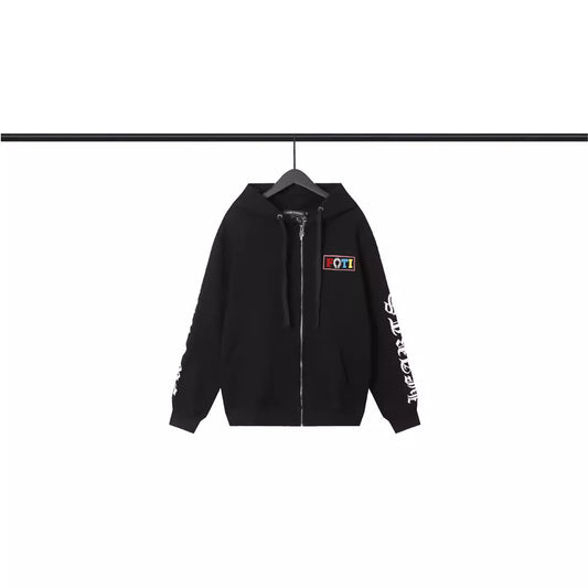 Chrome Heart Hoodie Crowe Cartoon Graffiti Zip Hoodie Jacket Hooded Sweater