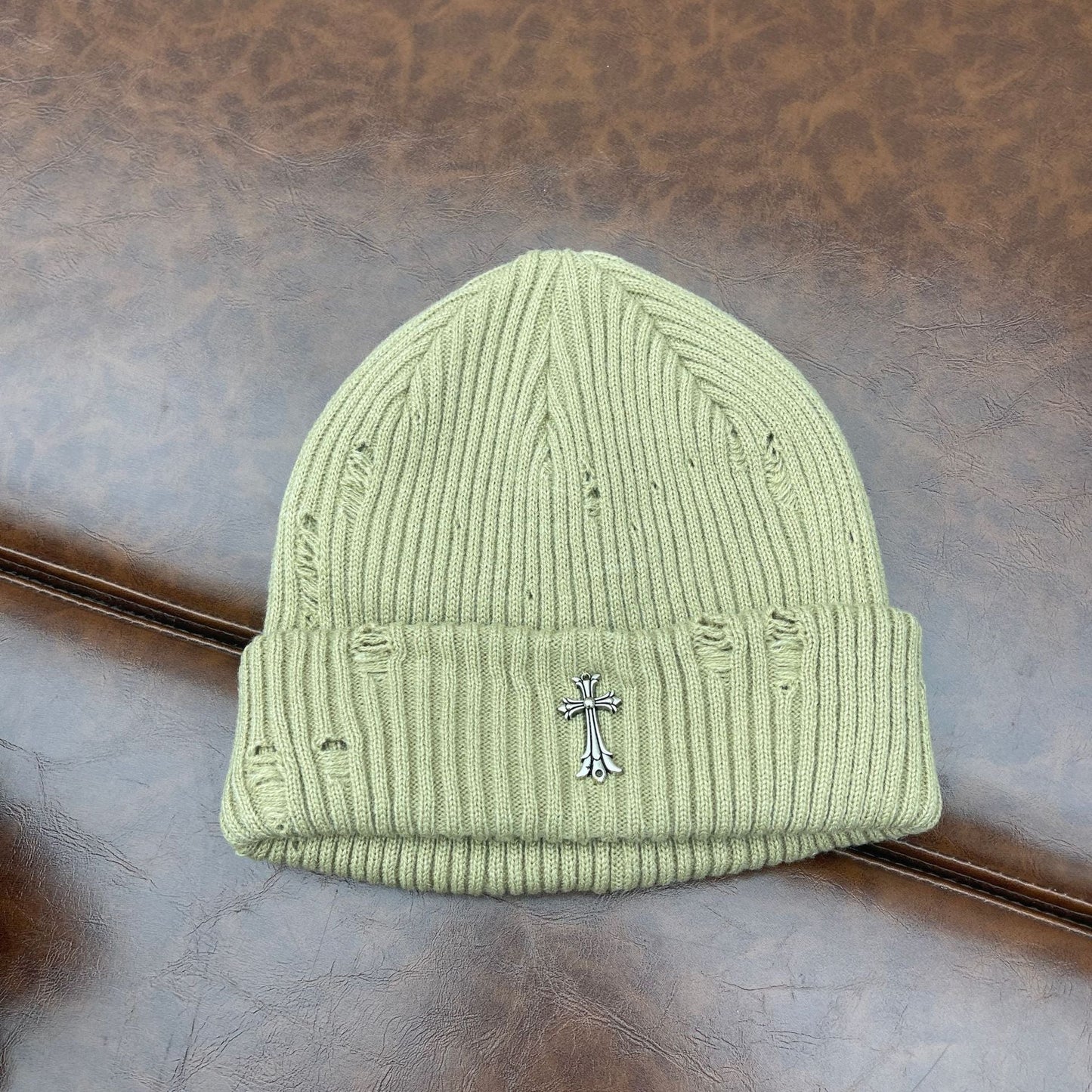 Chrome Heart Beanie Knitted Hat Women's Thick Wool Hat Cross Cold Hat