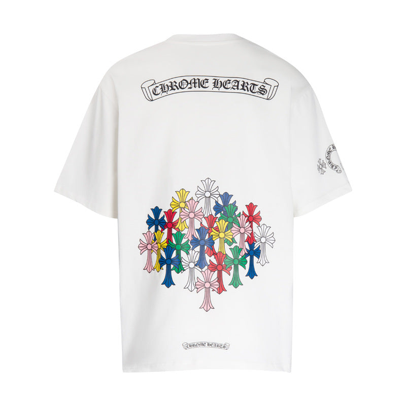 CHH Chrome Heart T Shirts Colorful Cross Flower Arm Short Sleeve