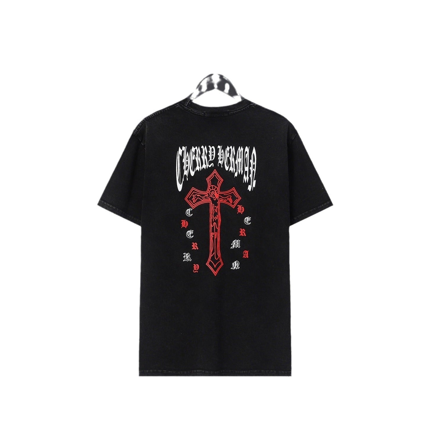 CHH Chrome Heart T Shirts Cross Sanskrit Printed Crew Neck Washed Short Sleeve Fashion T-Shirt