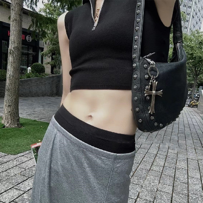 Chrome Heart Leather Bag Rivet Cross