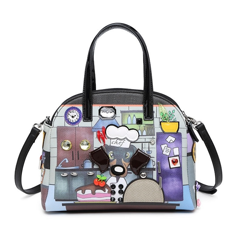 Chrome Heart Leather Bag Fashion Cartoon Print