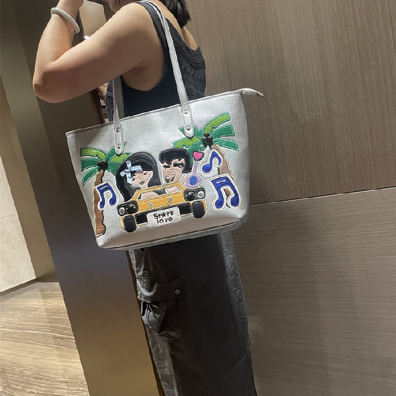 Chrome Heart Leather Bag Embroidered Shoulder Bag Tote Bag