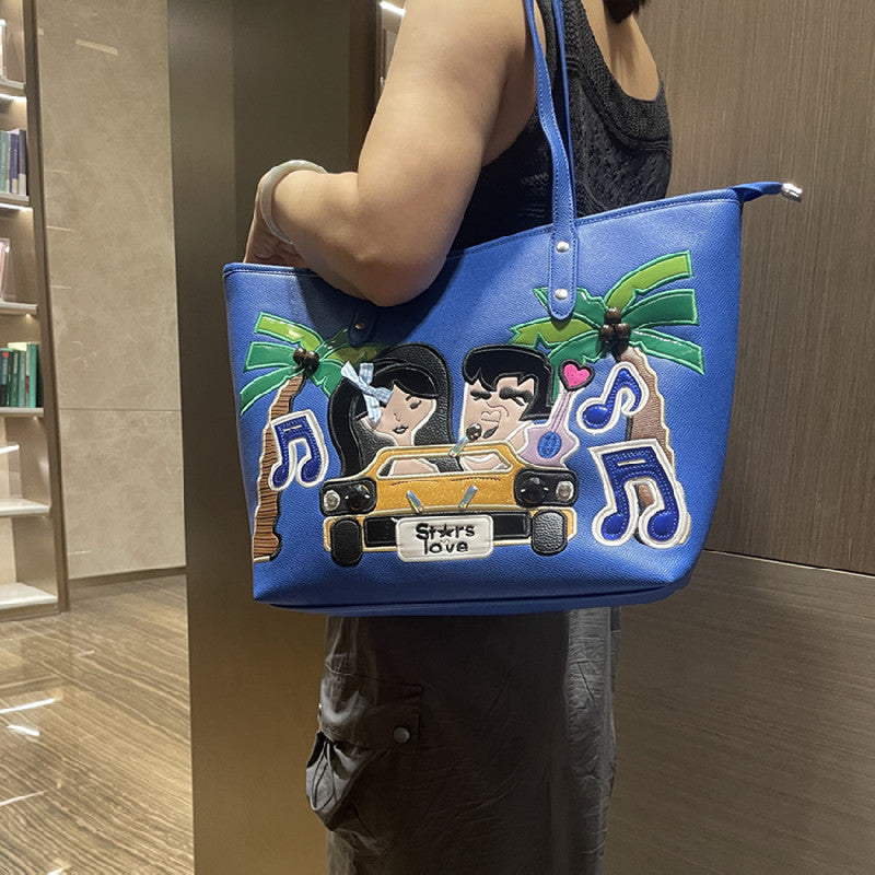 Chrome Heart Leather Bag Embroidered Shoulder Bag Tote Bag