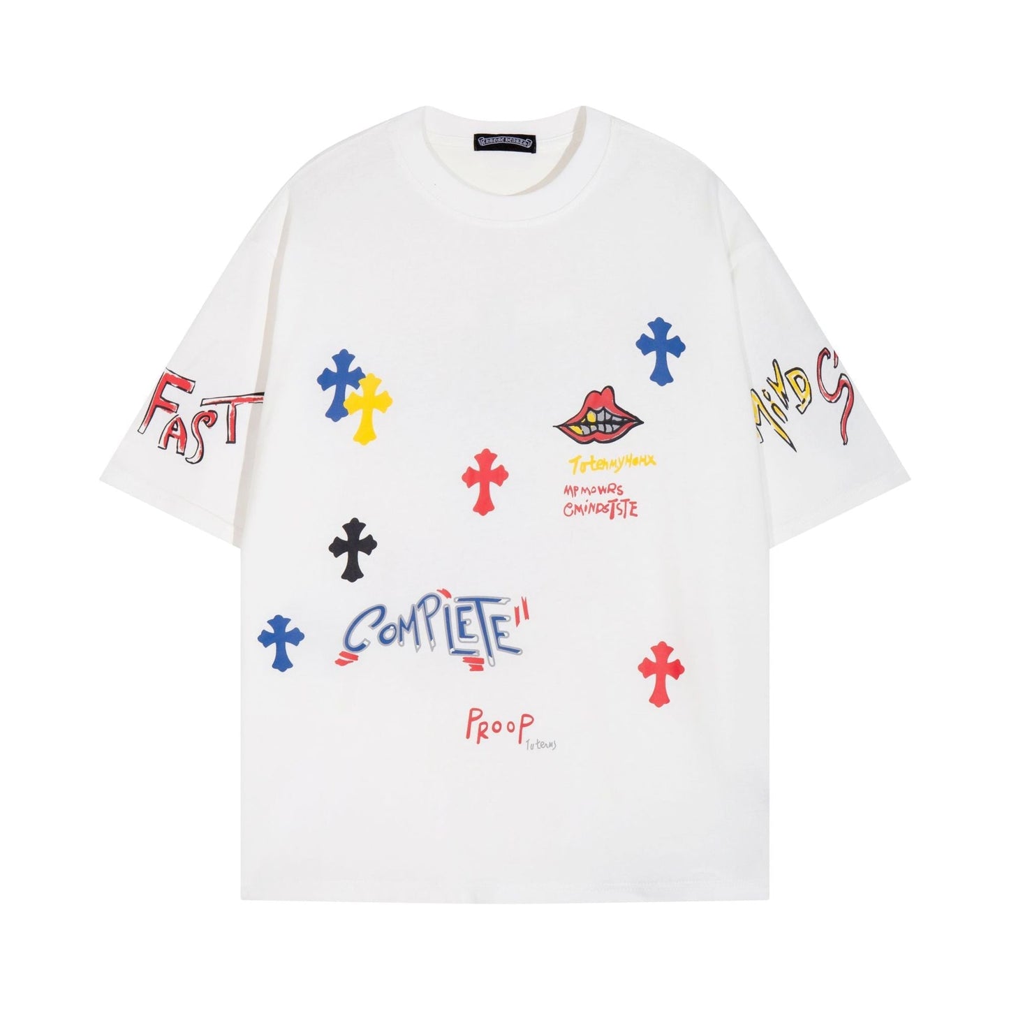 CHH Chrome Heart T Shirts Cross Print Sanskrit Hand Painted Graffiti Short Sleeve T-Shirt