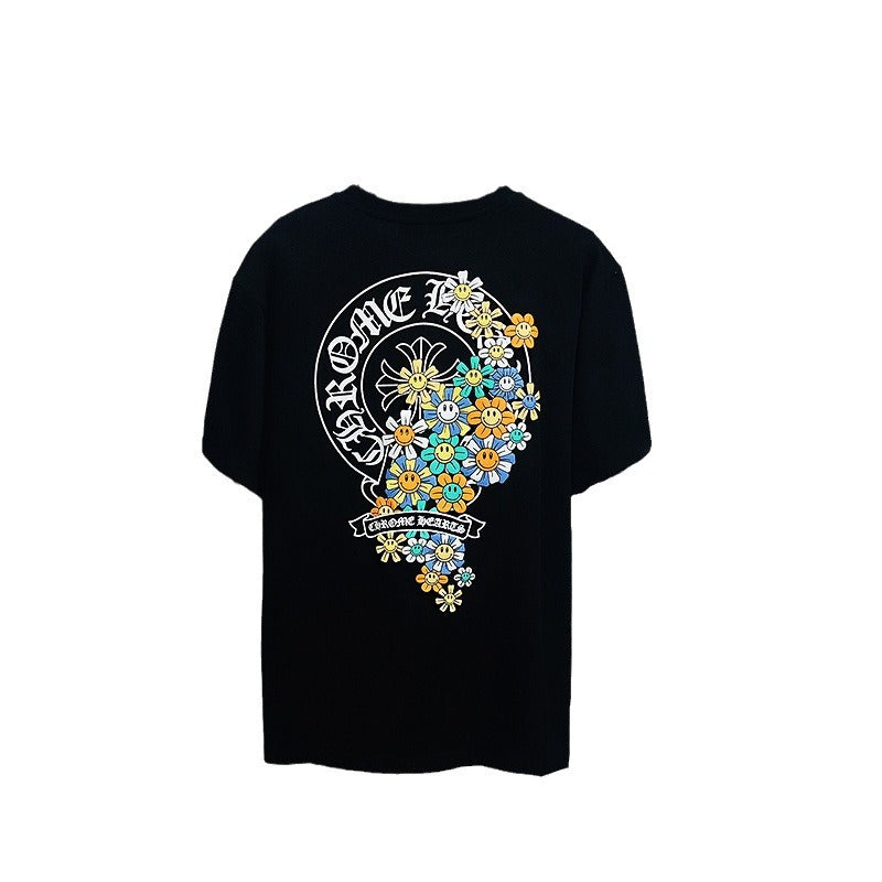 CHH Chrome Heart T Shirts Cross Leather Print Short Sleeve T-Shirt Loose