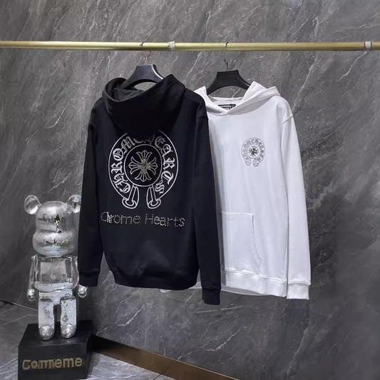 Chrome Heart Hoodie CH Crow Hot Diamond Hand Button Casual Hooded Sweater