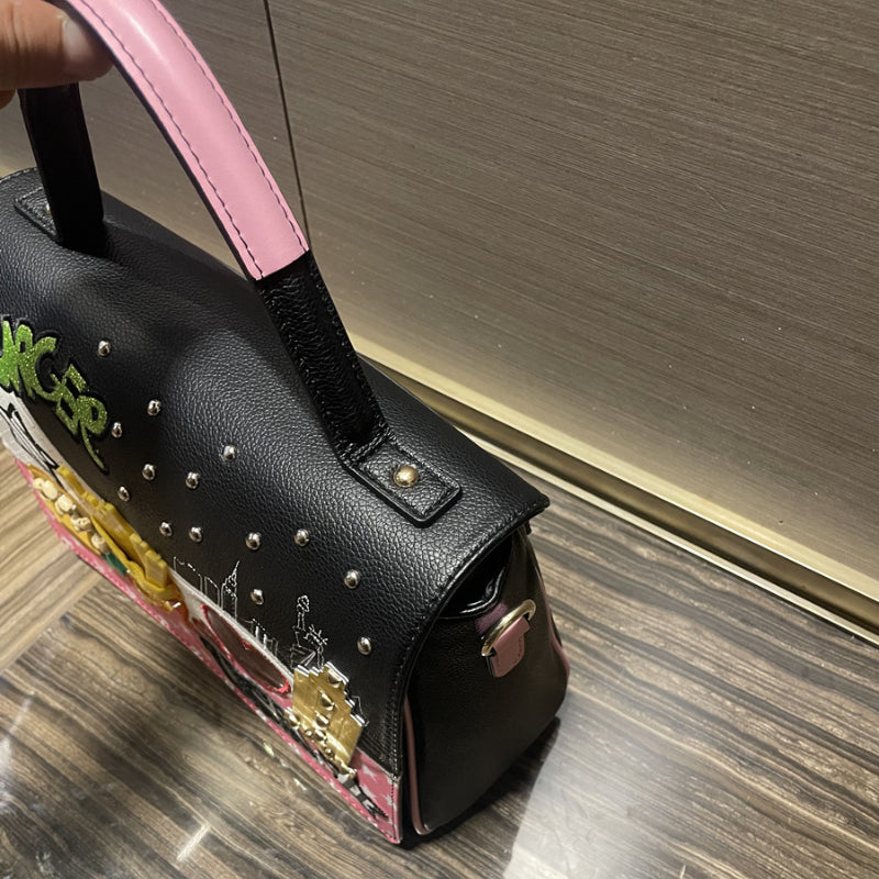 Chrome Heart Leather Bag Las Vegas Themed Embroidered Tote